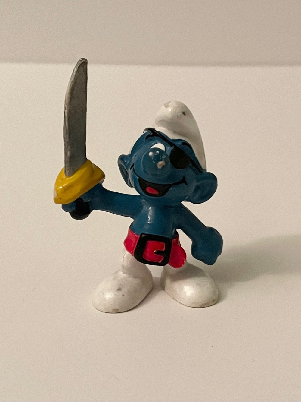Vintage Bully W Germany Peyo Pirate Smurf PVC Figure Sword Eye Patch